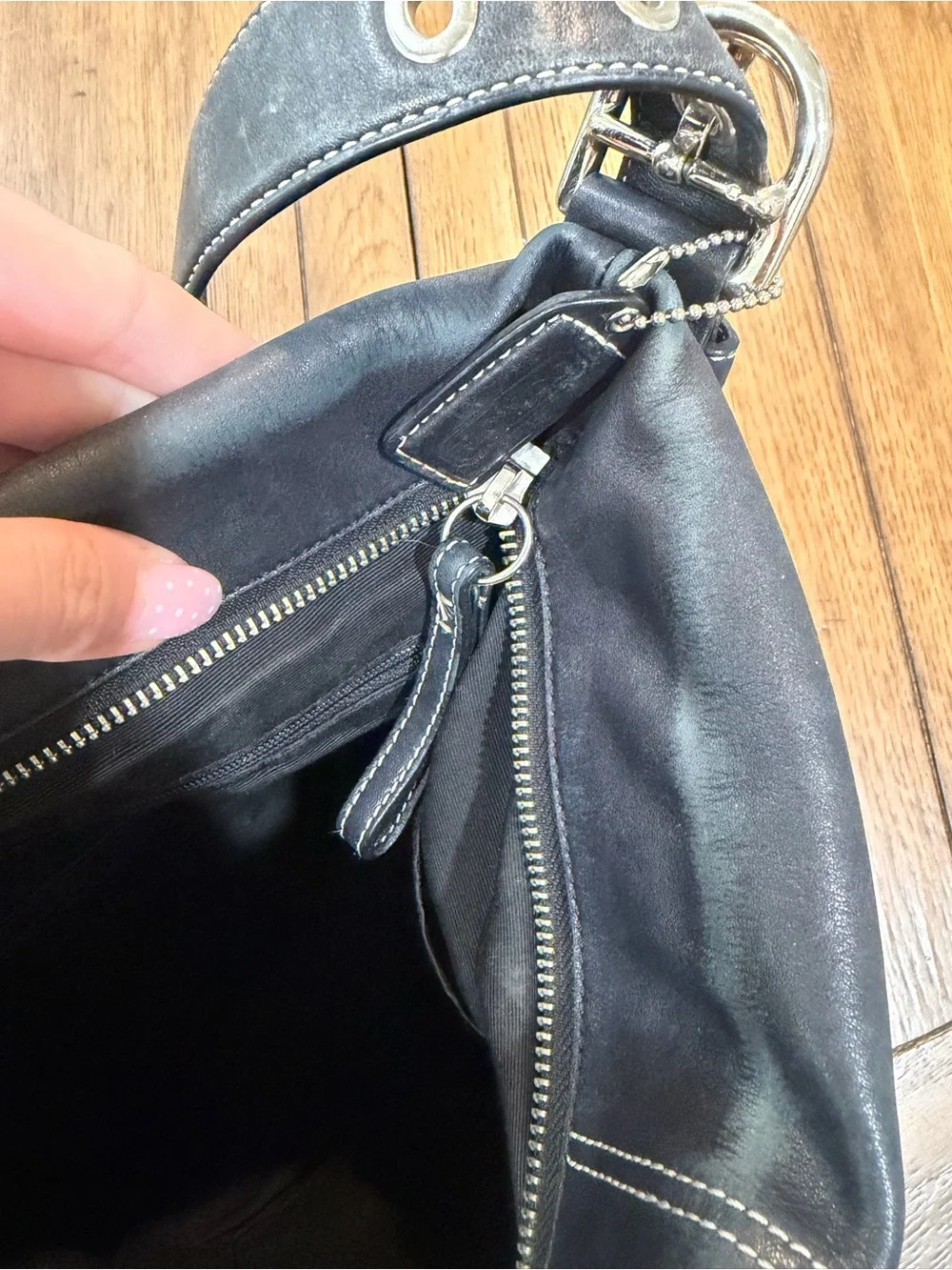 Coach Black Leather Shoulder Bag with Silver Hardware